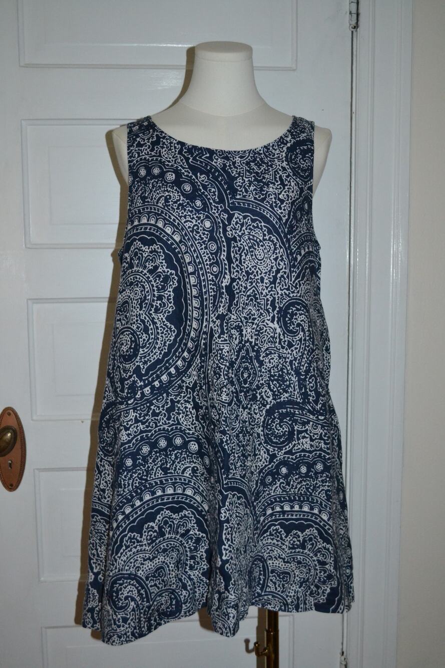 Navy 100% Linen A-line Shift Dress Size Medium Relaxed Nautical Coastal